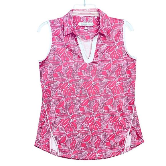 Pebble Beach Ladies Top Dry-Luxe Sleeveless UPF 50+ Pink Tropical Shirt M NWOT - Picture 1 of 9